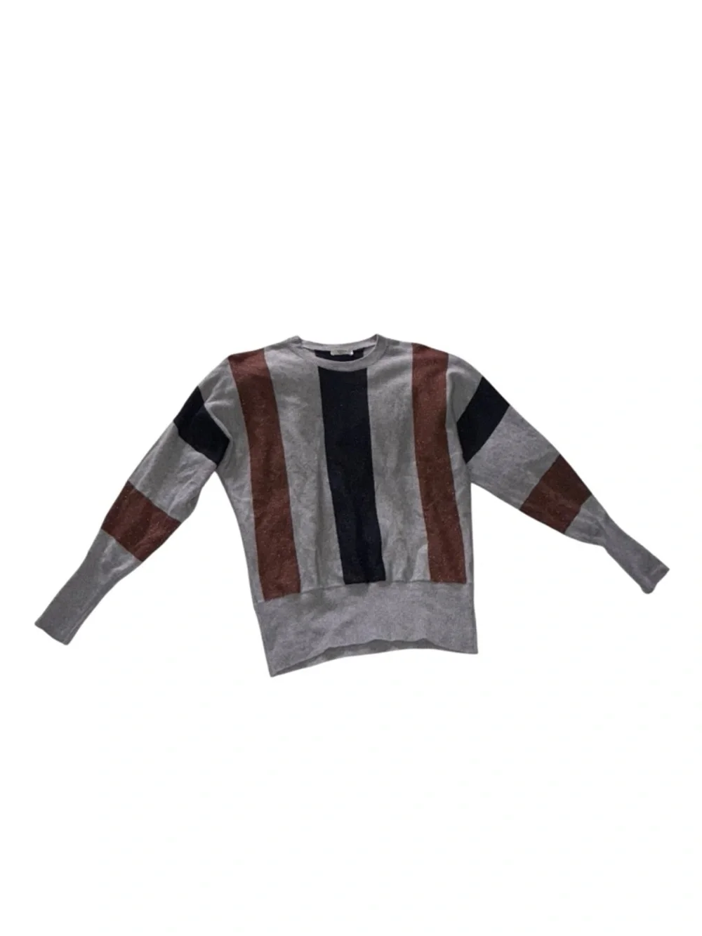 Peserico Gray Sweater with Brown and Navy Vertical Stripes Size 44/8 Large